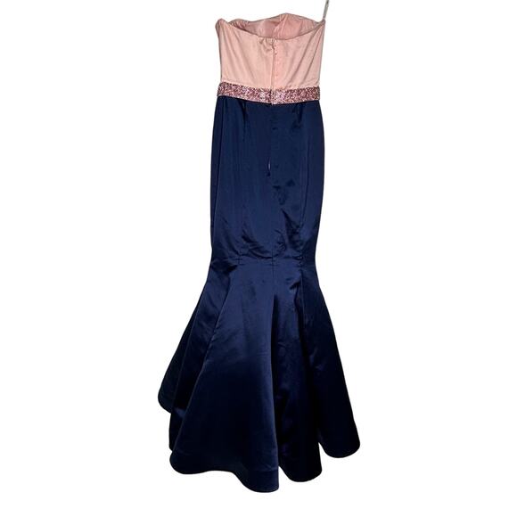 Sherri Hill Pink, Navy Empire Waist Strapless Mermaid Full Length Formal Gown 0 - Picture 16 of 16